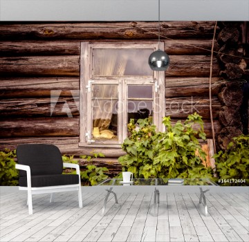 Picture of Glazed window of an old abandoned wooden house